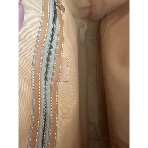 CELINE Vintage Tan Blue Macadam Tote Shoulder Bag - Picture 8 of 16